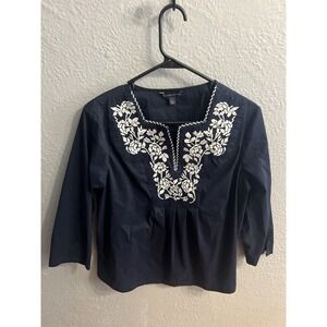 Brooks Brother Navy White Tops Embroidered Women Size Large